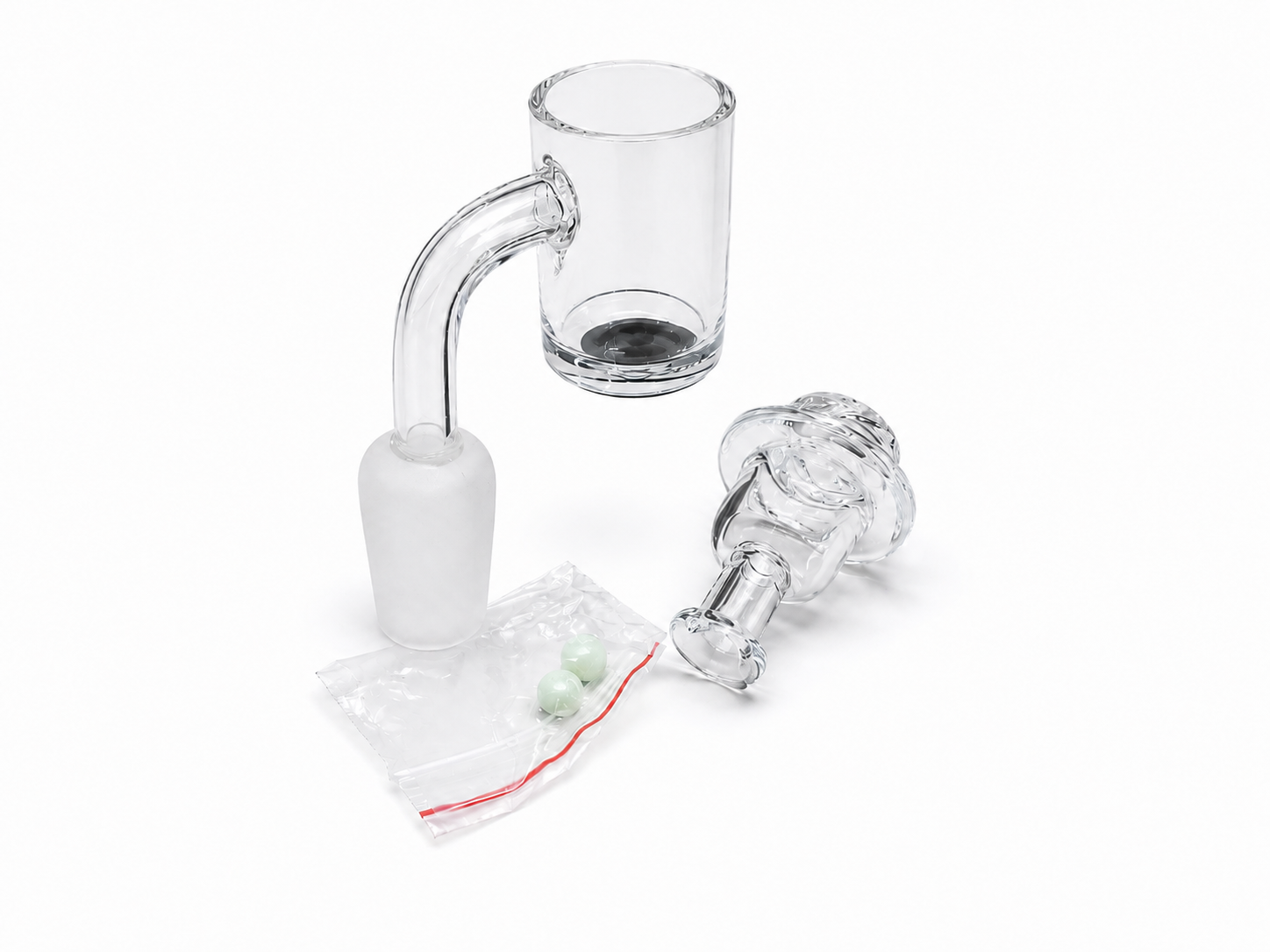 Kit Banger de Cuarzo Macho de 18 mm a 90° con Carb Cap y Perlas
