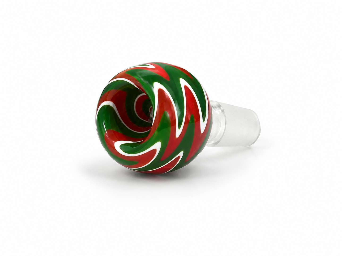 Bowl de Vidrio Macho de 18 mm – Diseño Espiral Verde, Rojo y Blanco