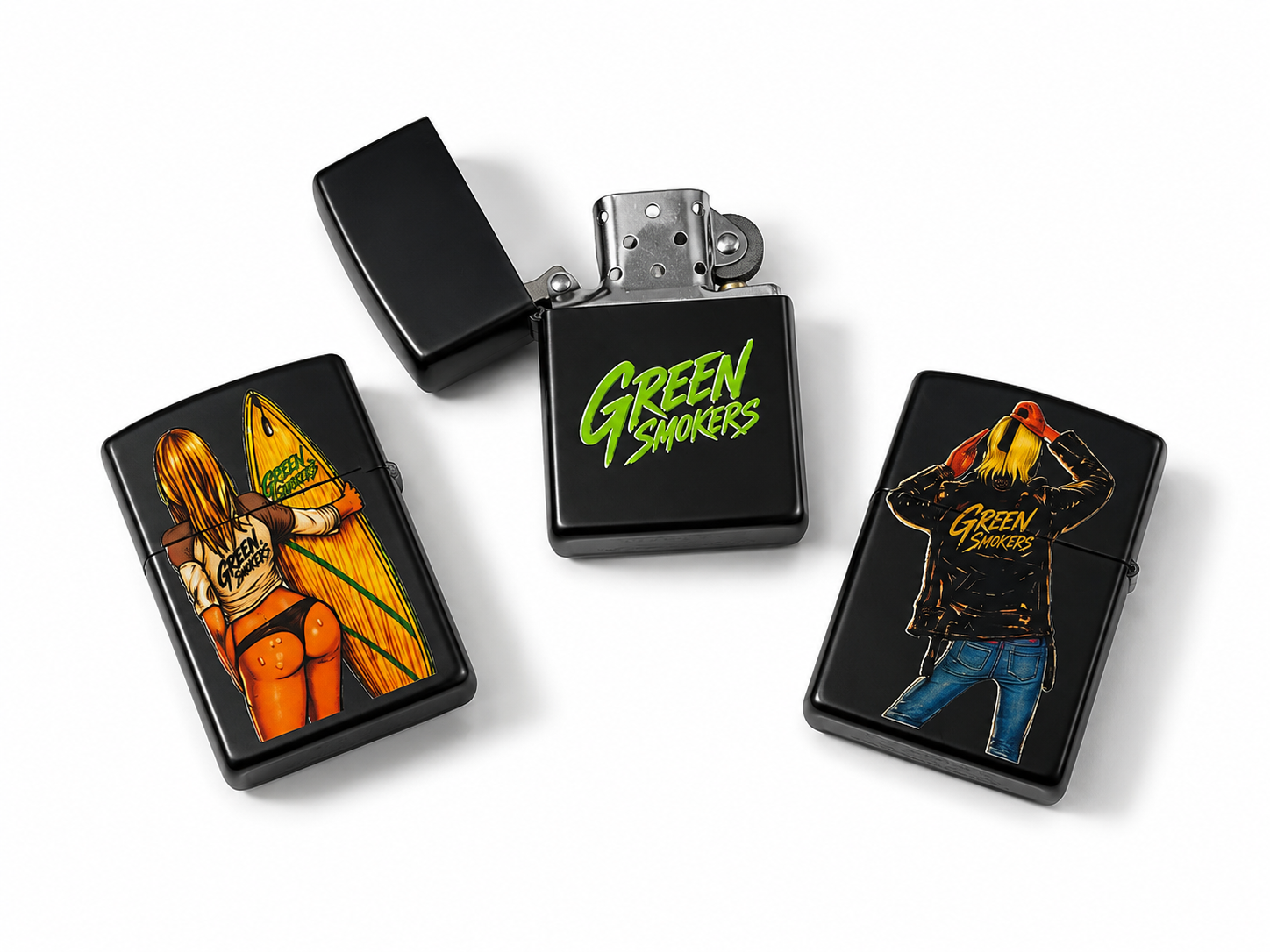 Encendedor tipo Zippo Metálico Green Smokers – Diseños