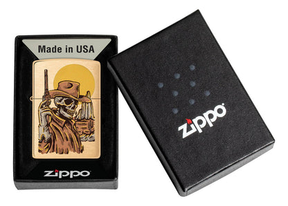 Zippo calavera vaquero dorado