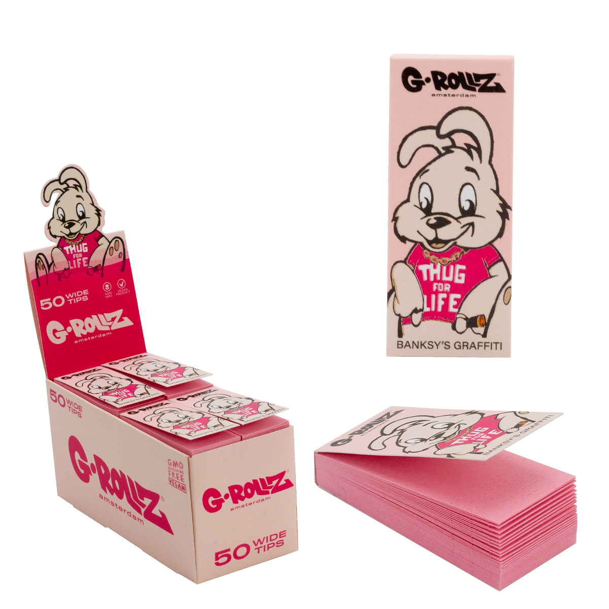 Boquillas G-Rollz Banksy's Graffiti Thug for Life rosa — librito de 50. Venta individual; imagen de referencia del proveedor.