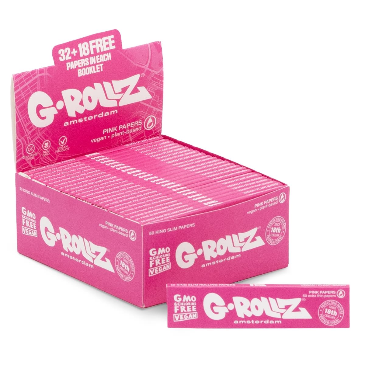 Papeles G-Rollz Lightly Dyed Pink King Size Slim — 50 papeles. Venta individual; imagen de referencia del proveedor.