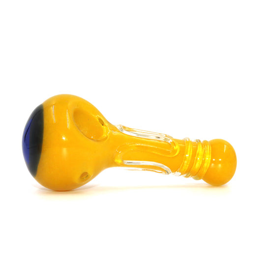 Yellow spoon pipe with blue ball