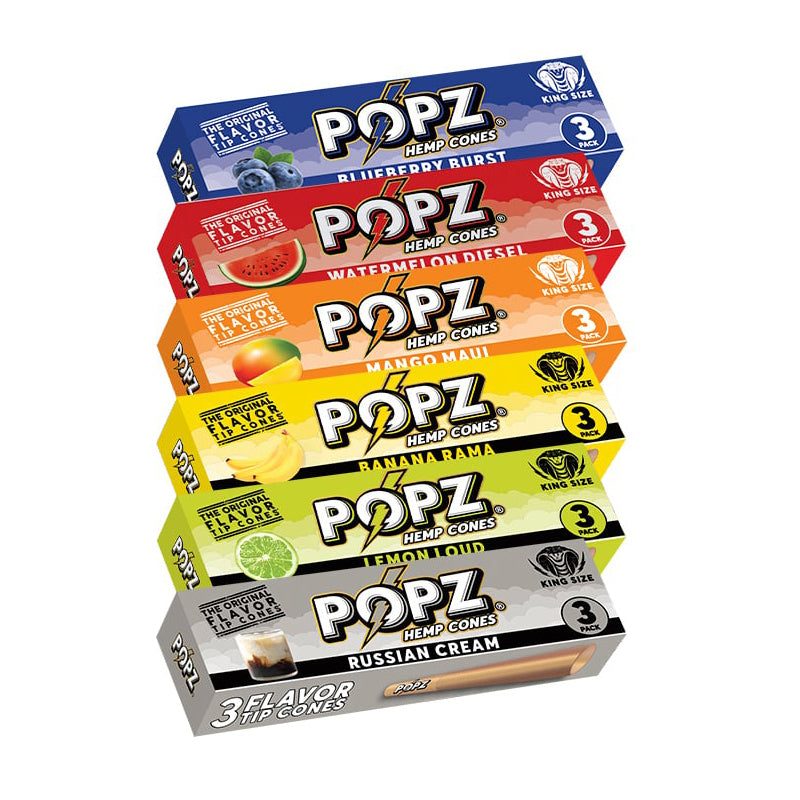 POPZ KING PALM CONOS DE CÁÑAMO PREENROLLADOS CON SABOR x3