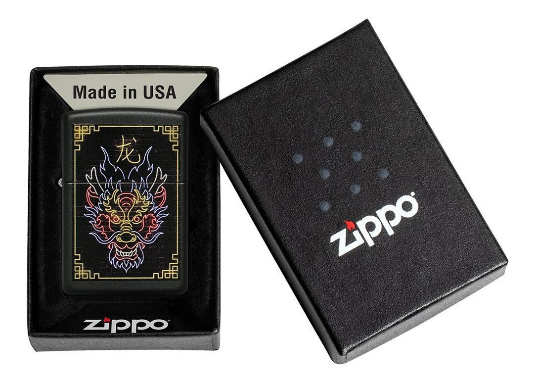 49396 Encendedor Zippo Dragón Neón negro Mate